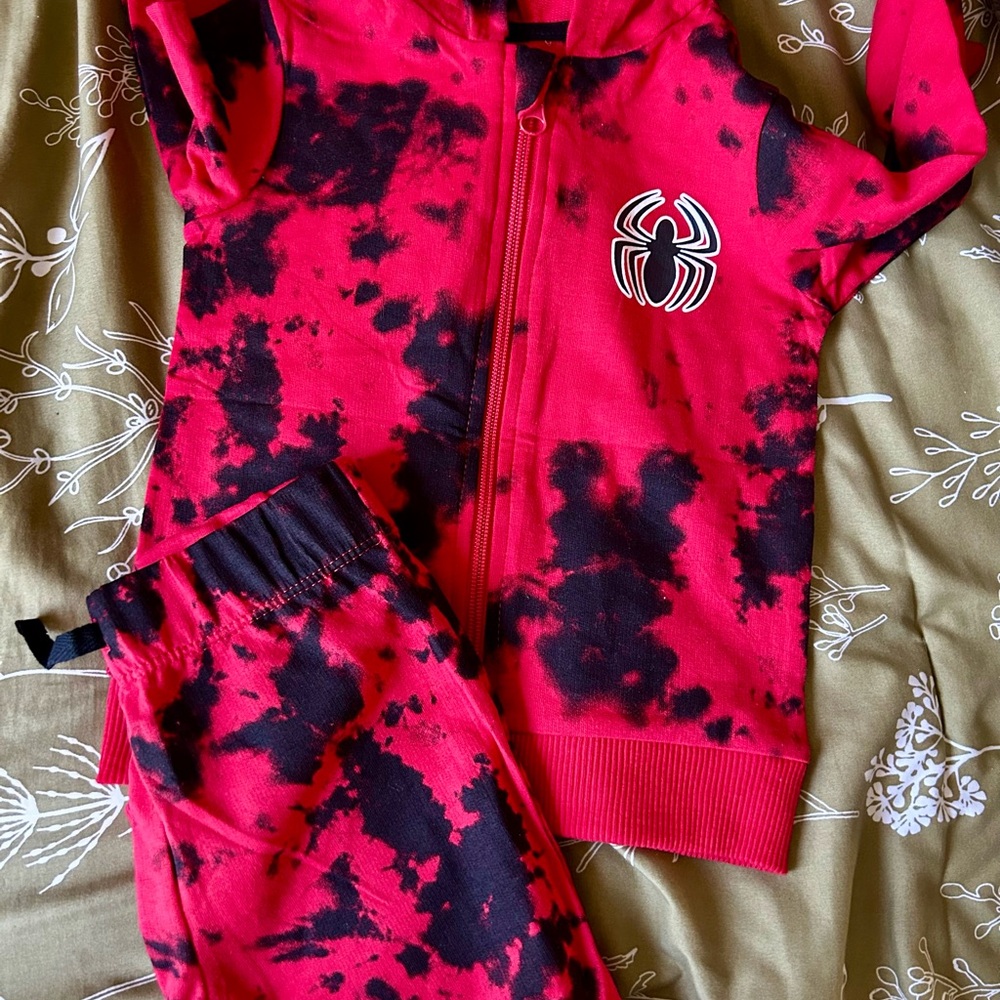 Red and Black Spiderman hoodie and pants set